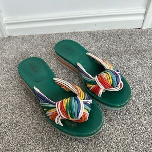 Women's Chole Green slides with Multicolor straps | colorful Sandals